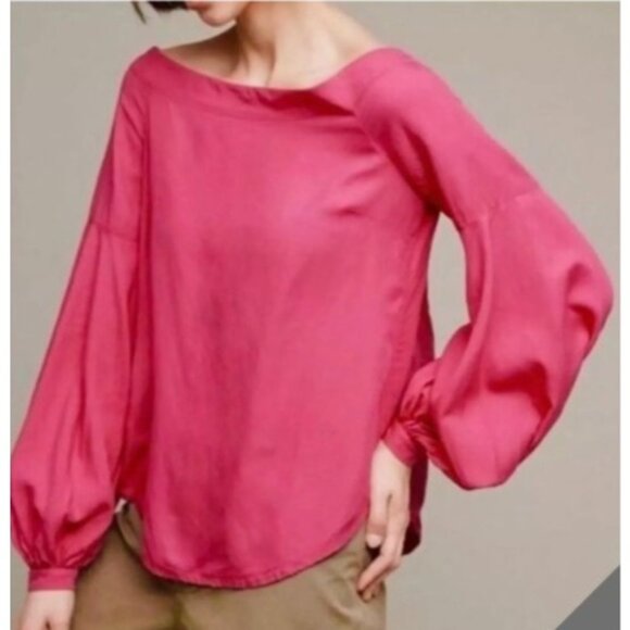 Anthropologie Floreat Hot Pink Mazza Off The Shoulder blouse size 12 top womens - Picture 1 of 12